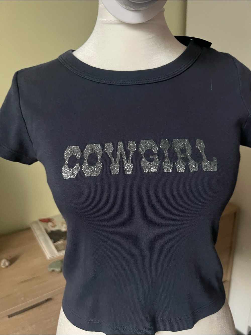 BRANDY MELVILLE 100% Cotton Baby Short-Sleeve Graphic Cowgirl Glitter T-Shirt